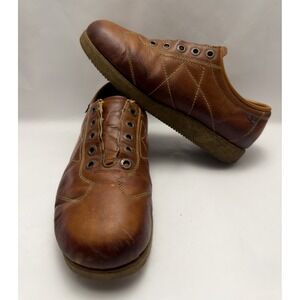 Vintage Wrangler Brown Leather Low Top Shoes - No Laces - Size 11 Inches